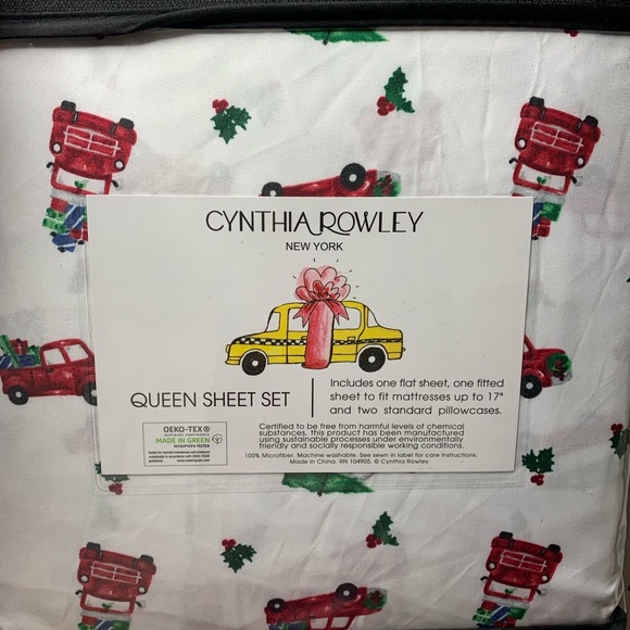 HOST PICK 🎉🎉Cynthia Rowley QUEEN SET Vintage Trucks Christmas Sheet Set - Picture 2 of 3